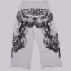 Grey Marl Gothic Print Baggy Monster Joggers
