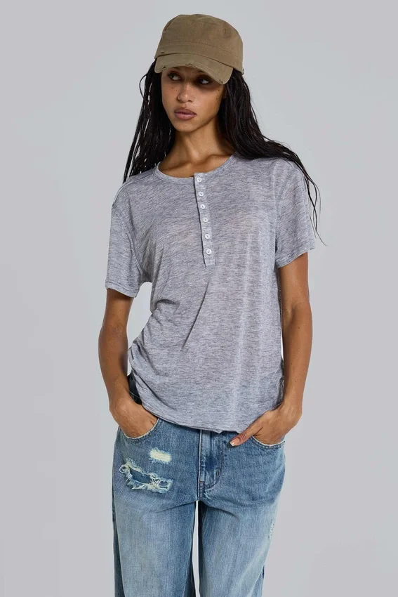Grey Marl Haze Henley T-Shirt