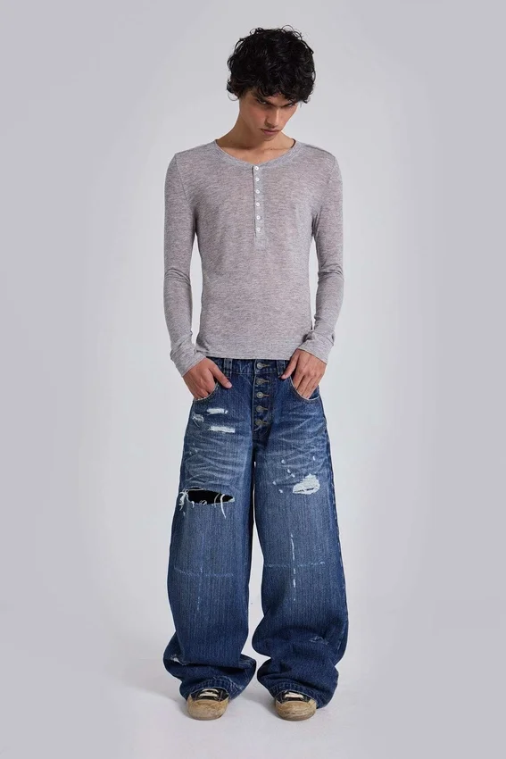 Grey Marl Haze Henley Top