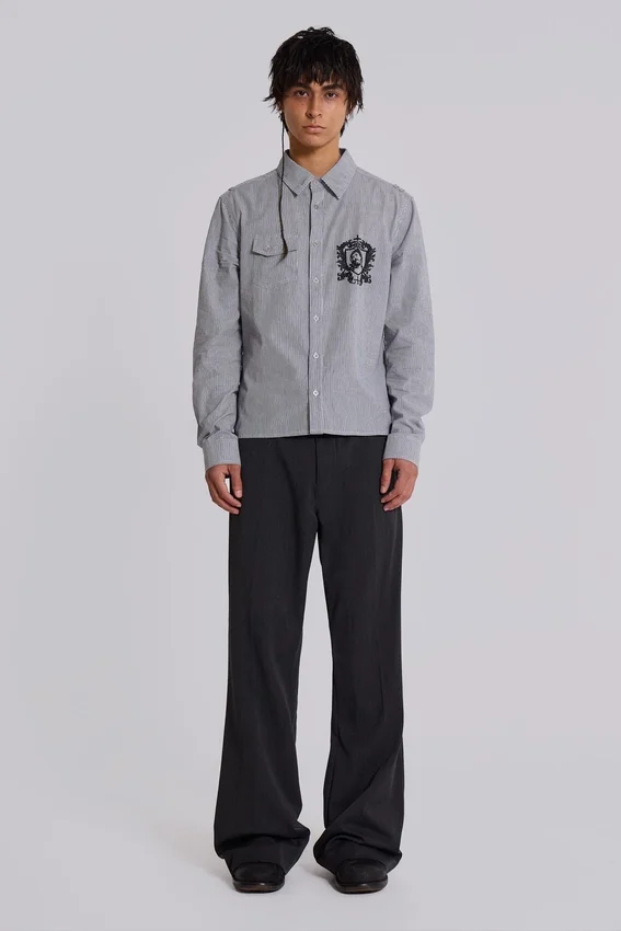 Grey Stacked Bootcut Suit Pants