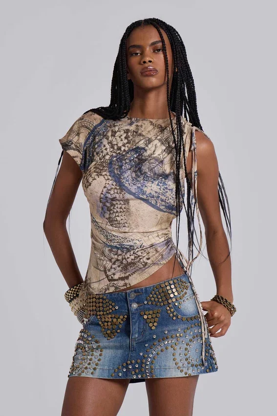 Hena Studded Denim Mini Skirt