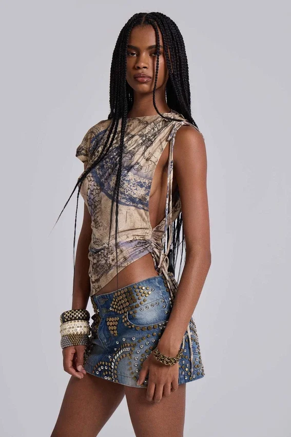 Hena Studded Denim Mini Skirt