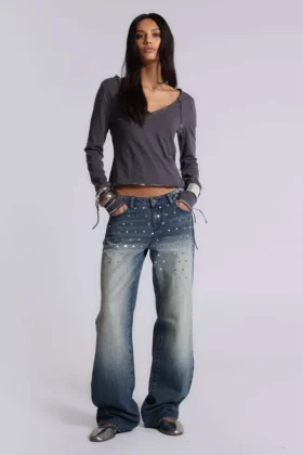 Hunter Loose Straight Leg Jeans with Mirrors