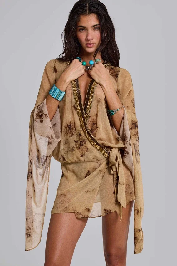 Iberis Chiffon Wrap Mini Dress