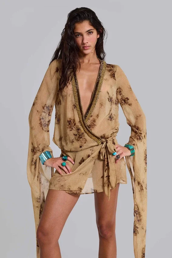 Iberis Chiffon Wrap Mini Dress