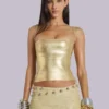 Idol Metallic Bandage Corset Top in Gold