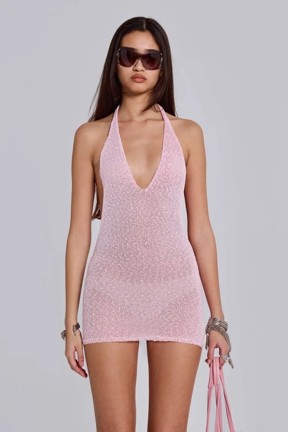 Infinity Halter Mini Dress in Pink