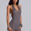 Infinity Knit Halter Mini Dress in Gunmetal