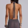 Infinity Knit Halter Mini Dress in Gunmetal
