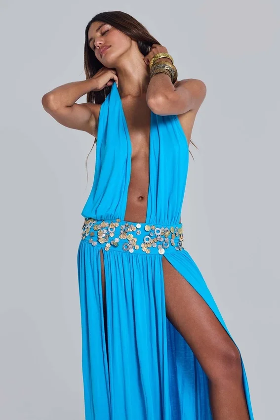 Irvin Hand Embellished Backless Maxi Dress