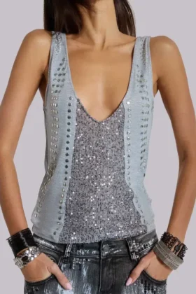 Kate Studded Plunge Vest Top