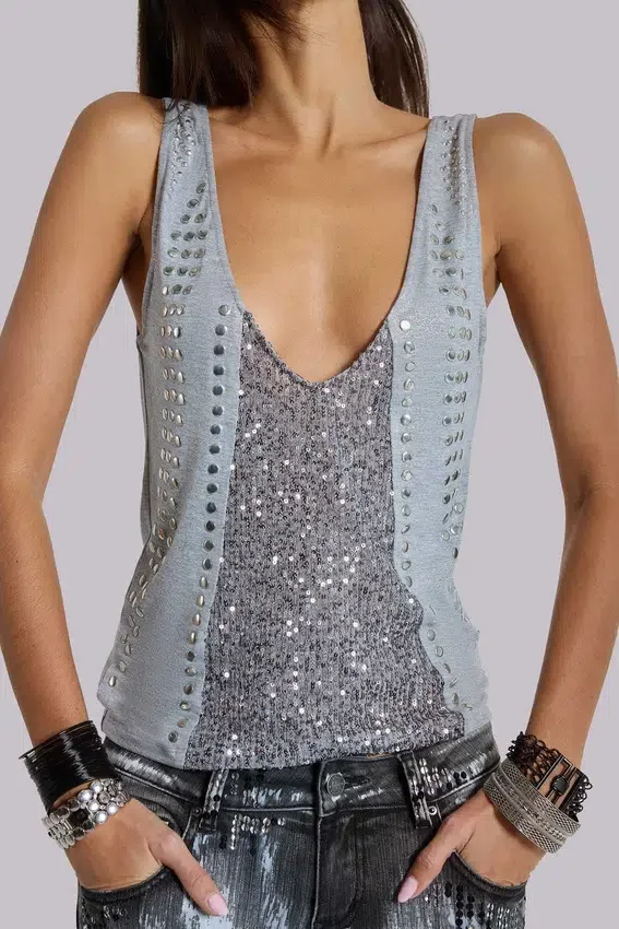 Kate Studded Plunge Vest Top
