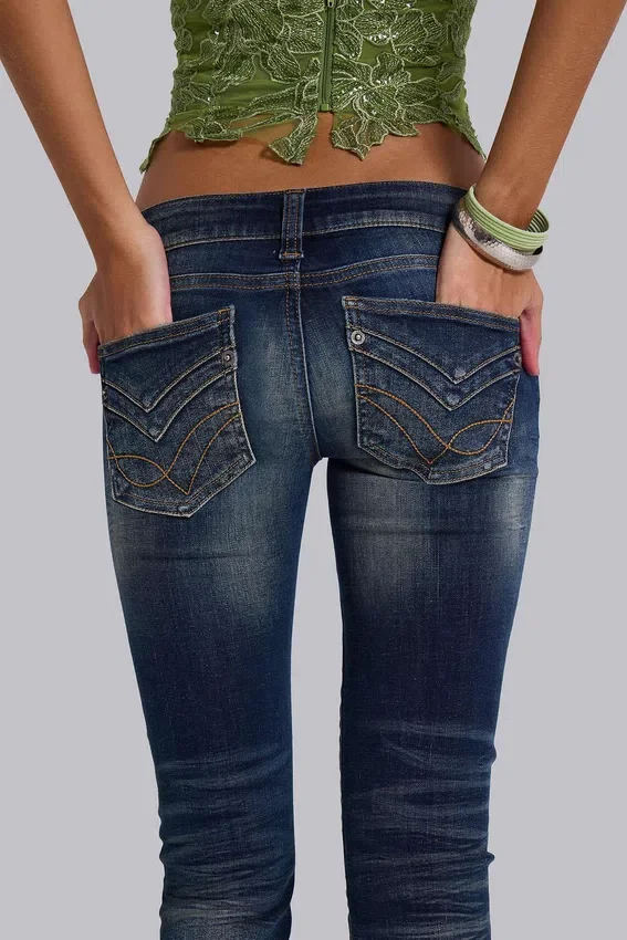 Kelsey Low Rise Skinny Bootcut Jeans in Dark Wash