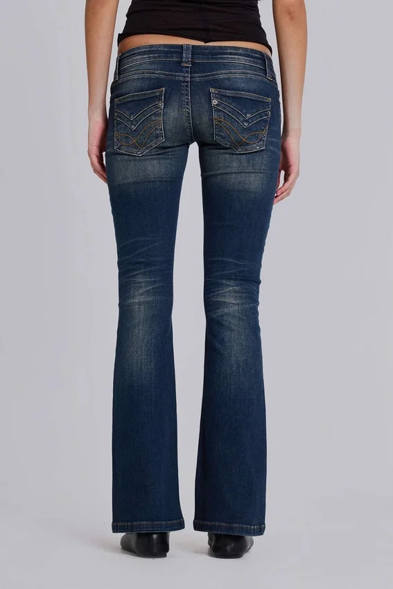 Kelsey Low Rise Skinny Bootcut Jeans in Dark Wash