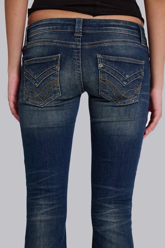 Kelsey Low Rise Skinny Bootcut Jeans in Dark Wash