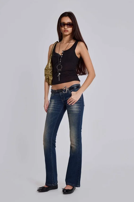 Kelsey Low Rise Skinny Bootcut Jeans in Dark Wash