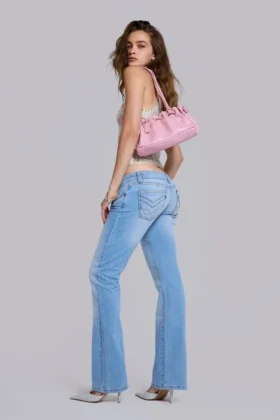 Kelsey Low Rise Skinny Bootcut Jeans in Light Wash