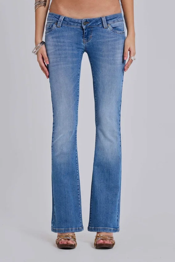 Kelsey Low Rise Skinny Bootcut Jeans in Mid Wash