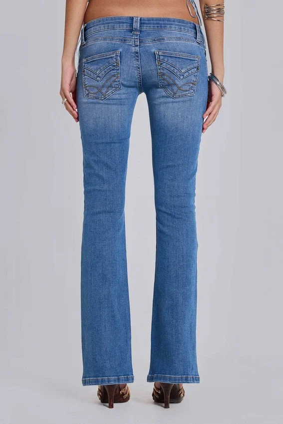 Kelsey Low Rise Skinny Bootcut Jeans in Mid Wash