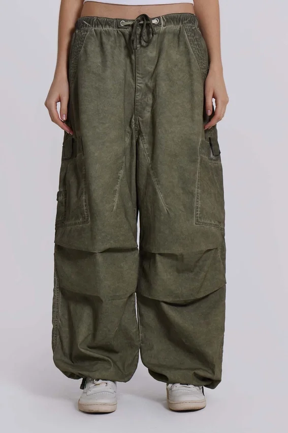 Khaki Oil Wash Parachute Pants