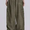 Khaki Oil Wash Parachute Pants