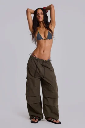 Khaki Parachute Cargo Pants