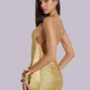 Lavinia Backless Fringe Mini Dress in Gold