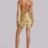 Lavinia Backless Fringe Mini Dress in Gold