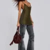Lavinia Backless Fringe Mini Dress in Khaki