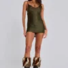 Lavinia Backless Fringe Mini Dress in Khaki