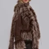 Leonie Faux Mongolian Fur Trim Coat in Brown