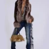 Leonie Faux Mongolian Fur Trim Coat in Brown