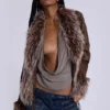 Leonie Faux Mongolian Fur Trim Coat in Brown