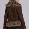 Leonie Faux Mongolian Fur Trim Coat in Brown