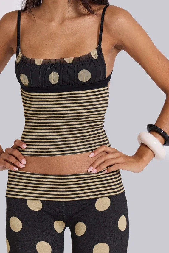 Lola Ruched Cami Top in Polkadot Stripe