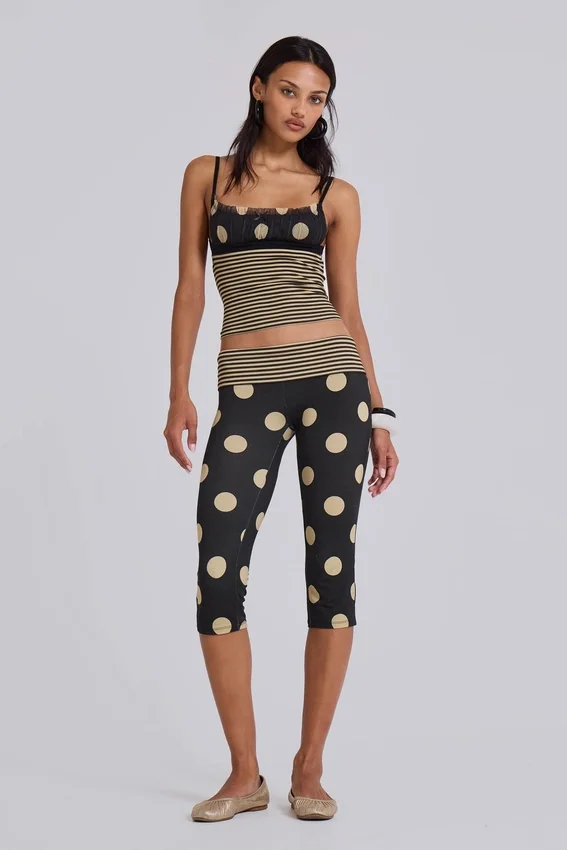 Lola Foldover Capris in Polkadot Stripe