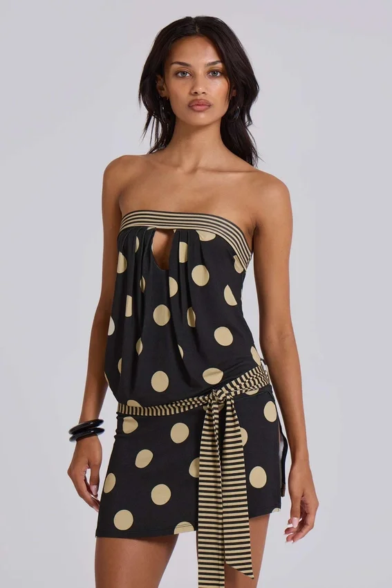 Lola Strapless Mini Dress in Polkadot Stripe
