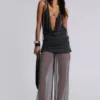 Lurien Backless Hooded Chiffon Knit Top
