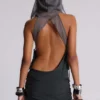 Lurien Backless Hooded Chiffon Knit Top