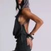 Lurien Backless Hooded Chiffon Knit Top