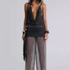 Lurien Backless Hooded Chiffon Knit Top