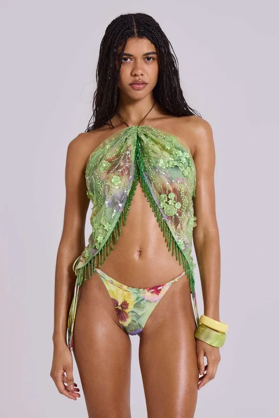 Melona Embellished Wrap Mini Skirt in Lime