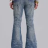 Mid Blue Distressed Creased Drift Flared Jeans