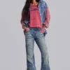 Mid Blue Distressed Creased Drift Flared Jeans