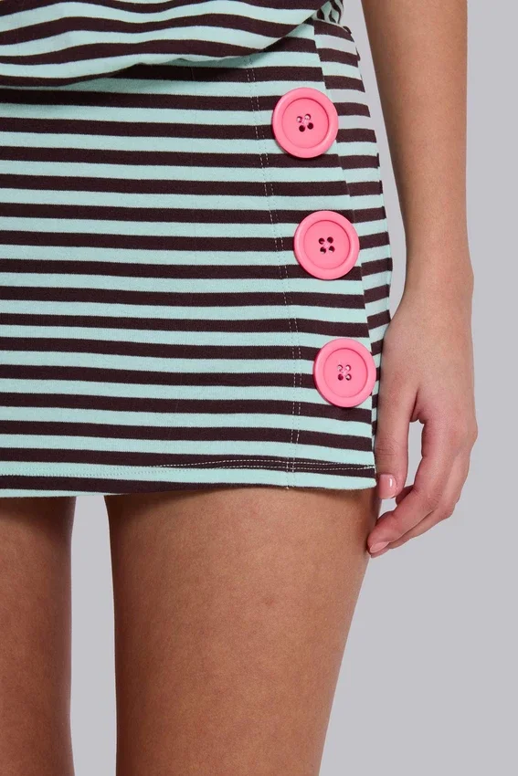 Misty Stripe Button Backless Mini Dress