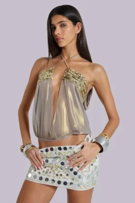 Morgana Metallic Sequin Chiffon Top