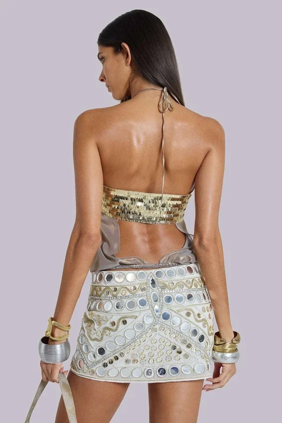 Chara Embellished Mirror Mini Skirt