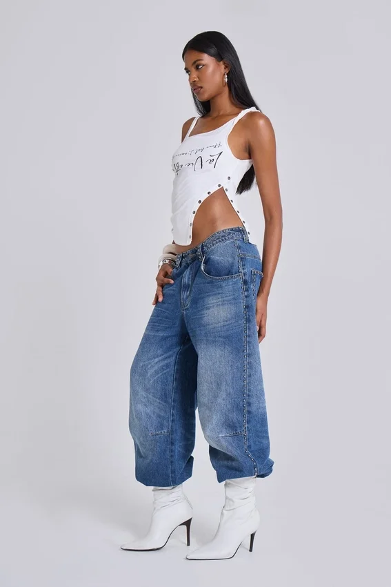 Nailed Studded Colossus Jeans in Mid Blue Wash