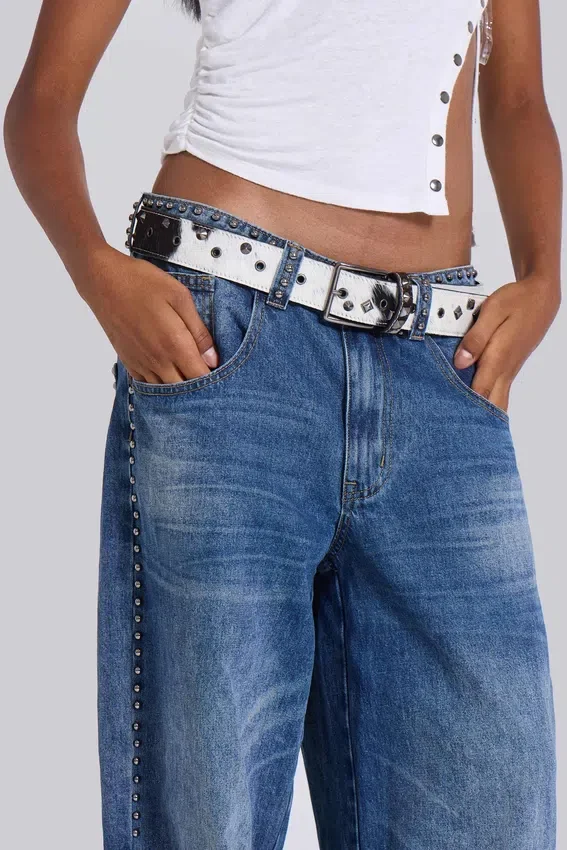 Nailed Studded Colossus Jeans in Mid Blue Wash
