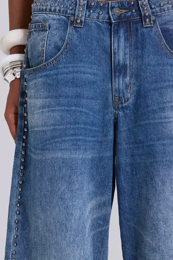 Nailed Studded Colossus Jeans in Mid Blue Wash